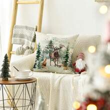 1 szt. Poszewka na poduszkę z motywem renifera w kształcie choinki, świąteczna, zimowa poszewka na poduszkę na sofę, wzór jednostronny, wkładka nie jest dołączona. - Zielony - Zobacz 8