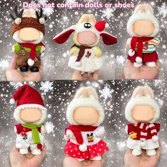 Julkläder för Labubu, 2 delar/set kreativa julklänningar, jultomtehattar och -kläder för utklädning, lek, visning och skydd, födelsedagspresenter, julklappar, exklusiva accessoarer från Labubu, lekfull klädstil, festlig outfit, sött mode, snyggt set, kläder i mjukt tyg, detaljerade kläder, klädset, julklappar, Labubu-samlare