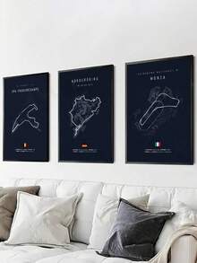 3 Piezas Conjunto de Arte en Lienzo de Pista de Carreras Moderna - Enmarcado, Diseño Minimalista en Negro y Blanco con Pistas de F1 y Proverbios Italianos, Perfecto para Decoración de Dormitorio, Sala de Estar, Oficina en Casa, Cafetería, Decoración de Pared de Bar, Decoración de Automóviles, Arte de Pared Enmarcado