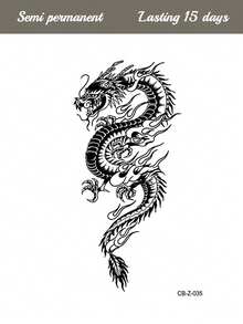 CAT QUEEN ART 天然果汁纹身贴纸，半永久纹身贴纸，简约风格，经典龙、动物、蛇图案，逼真纹身，日常派对，节日礼物，持续1-2周，不褪色，不反光，花卉图案，适用于手臂、大腿、腰部、腹部，防水，临时纹身贴纸 - 藍色 - 查看 8