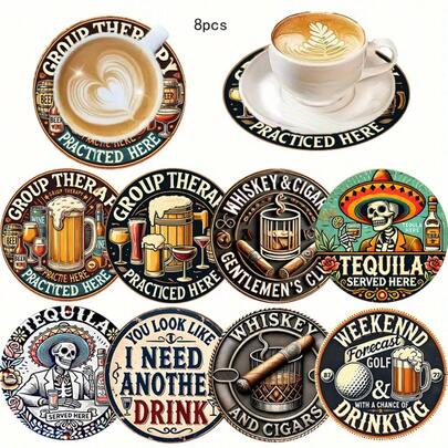 Set di 8 sottobicchieri vintage a tema birra - in legno, antiscivolo, adatti per la decorazione di casa e ufficio, ottimi per caffè, tè e celebrazioni festive - ideali come regali per Natale, San Valentino, Pasqua, accessori per la birra, tè pomeridiano, decorazione d'ambiente, decorazione della stanza