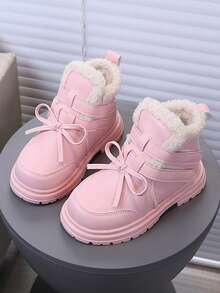 女童皮靴，保暖内衬，新品上市，儿童英伦风时尚靴子，女童冬季保暖靴 - 粉色 - 查看 3