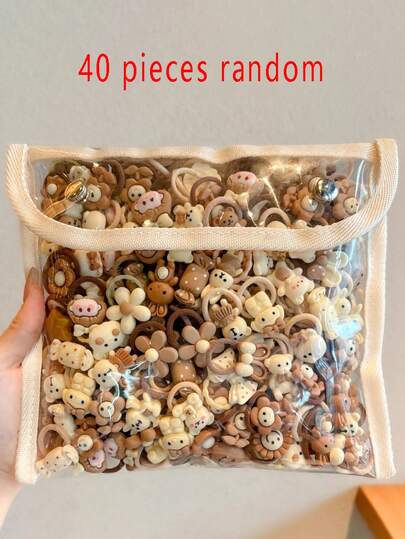 Set van 40 schattige haarelastiekjes, mini-haarbandjes met cartoon dieren-, regenboog-, wolk-, strik-, bloem- en watermeloenontwerpen, elastische haarbanden, haaraccessoires voor meisjes, voor de start van het schooljaar, de campus, cadeau