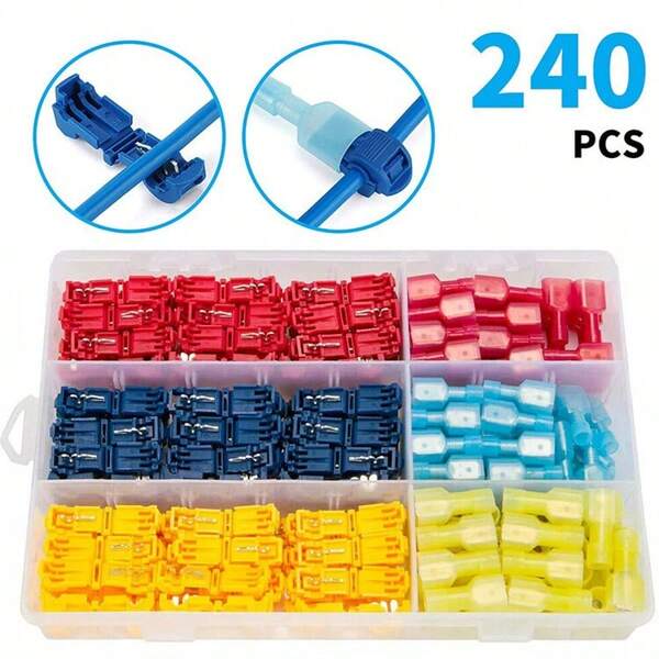 240pcs T-Taps Wire Connectors Quick Splice Terminals Insulated Crimp Cable