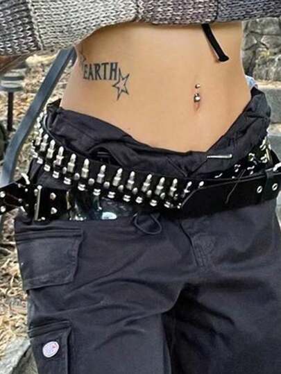 1 pieza de cinturón de estilo punk rock con remaches, estilo europeo y americano, para hombres y mujeres, con textura de metal pesado, súper genial.