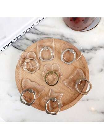 1个透明水晶指环支架，金属指环式手机支架，亚克力PC透明手机指环夹，360°旋转，180°垂直，手感舒适，方便携带和使用，兼容、安卓手机，生日礼物，送给家人、朋友的礼物，生日手机指环支架，手机指环夹，手机配件