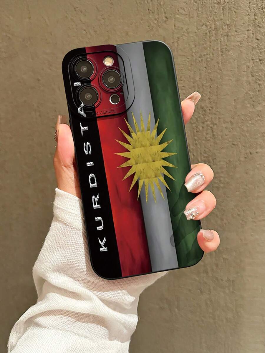 Capa para celular com estampa retrô 2D da bandeira curda, elegante e estilosa, ideal para presentear colegas, amigos, familiares, casais, aniversários e outras ocasiões especiais. Capa protetora transparente e macia, compatível com iPhone 16/15/14/13/12/11/Pro/ProMax/X/XR/XS/XSMax/7/8/Plus e modelos. Versão internacional, não a versão nacional. - Preto - Ver 1