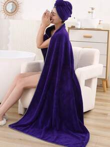 90*180cm Bath Towel + 25*65cm Shower Cap, 2pcs/Set Women Soft Absorbent Bath Towel And Shower Cap Set, Extra Large & Thick Shower Towels For Beauty Salon, Hotel Sports, Home Essentials, Towel, Skin Care Bath Towel Sheet