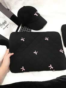 1 Stück koreanischer Ins-Stil Tablet-Aufbewahrungstasche mit niedlichem Diamant-Karomuster, bestickter Schleife, schwarze Notizbuch-Aufbewahrungstasche mit großer Kapazität, leicht zu tragen für den Herbst-Uni-Bedarf, Laptoptasche für Frauen, MacBook-Hülle, Laptophülle, Rückkehr zur Schule, Laptoptasche, Laptophülle für Reisen, wasserdicht, tragbar für Herren Laptoptaschen