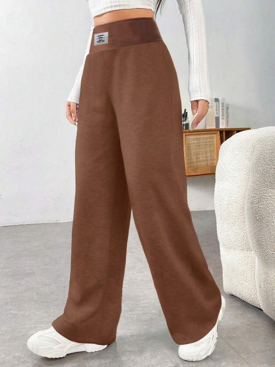 Girl's All-Match Gray Casual Sweatpants, Loose Fit Straight Leg Trousers