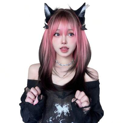 alicegarden 1顶合成耐热假发，长直发带刘海，20英寸长，纤维材质，适合日常佩戴，高度逼真