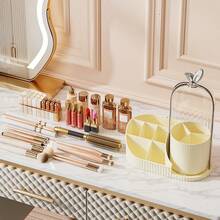 1 cutie de depozitare pentru machiaj, rotativă la 360°, rezistentă la praf, suport organizator de masă de mare capacitate, potrivit pentru toaletă, birou, cămin, birou, casă (alb/galben/roz)