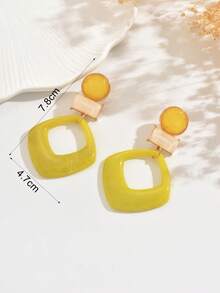 1 Pair Fashionable Versatile Creative Hollow Geometric ABS Resin Drop Earrings, Suitable For Women's Daily, Party, And Banquet Matching