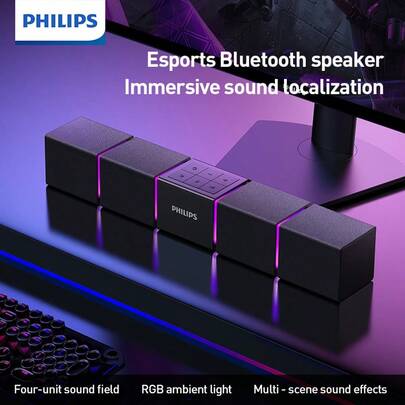 PHILIPS PHILIPS Bluetooth Speaker For Desktop PC, 4-Unit Stereo Effect Gaming Speaker System With RGB Lighting & Subwoofer - USB-Powered Computer Soundbar, One-Line Connection, Compatible With PC/Laptop
