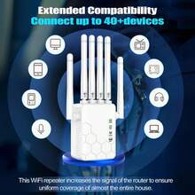 WiFi Extender Signal Booster With 6 Antennas And 2 Ethernet Ports, Covers Up To 11,000 Square Feet Remote WiFi Repeater Wireless Router Amplifier, One-Click Easy Setup - UK Plug(220-240V) - View 5
