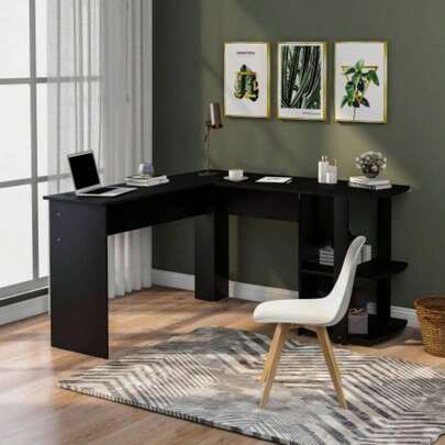 Corner Desk Office Desk Home L - Shaped Desk Gaming Desk Large Computer Desk PC Laptop Study Gaming Table Workstation Home Office, Easy To Assemble Bl