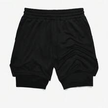 3-Piece 2-In-1 Double Compression Dry Fit Gym Bermuda Shorts Kit - PRETO/PRETO/PRETO - 查看 3