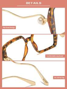 LALAMOLI LALAMOLI Oversized quadratische Nicht-Verschreibungsbrille mit gebogenen Bügeln und Perlendekor, geeignet für den täglichen Gebrauch und als Geschenk