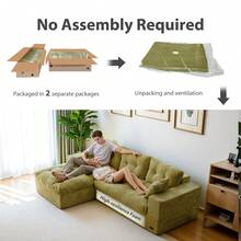 MAXYOYO L-Shaped Modular Sofa With Convertible Left/Right Ottoman,Cloud-Textured Tufted Cushions,Four Combinations,Sofa In A Box,No Assembly Required - Green - View 5