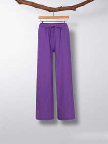 Women's Relaxed Wide Leg Cropped Pants With Pockets, Plus Size Cotton Linen Blend, Lightweight And Breathable, Loose Comfortable Fit, Multiple Color Options, Boho Inspired Style, Simple Versatile Design, Ideal For Everyday Wear, City Walks, Travel Vacations, Work Commute, Back To School Outfits, Casual Date Looks, And Valentine's Day Outfits - 紫色 - 查看 4