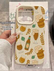 1 pieza Funda protectora suave para teléfono con textura de piel de litchi, antideslizante y a prueba de caídas, con diseño de patrón de cerveza de trigo de moda de otoño, compatible con Apple, teléfonos