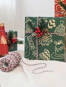 100/5m Red, Green, White Gift Wrapping Rope, Christmas Gift Packaging, Christmas Decoration Jute Rope, Christmas Party Decor, Christmas Gift DIY Bow, Handmade Craft Accessories Jute Rope, Suitable For Gift Packaging Supplies, Tags, Gift Box Packaging, Weaving DIY Crafts, Gift Decoration Supplies - Multicolor - View 10
