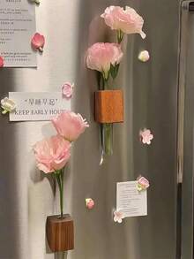 1pc Wooden Flower Planter Fridge Magnet, 3D Floral Vase Creative Magnetic Wall Decor