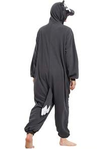 Unisex Big Bad Wolf One-Piece Pajamas Hooded Cartoon Jumpsuit Fall Winter Christmas Animal Cosplay One Piece Pajamas, Funny One Piece Outfit For Halloween Party - 深灰色 - 查看 2