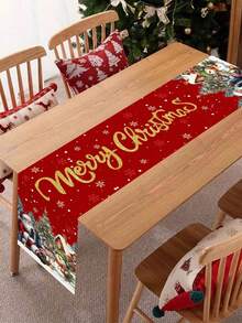 1pc Rustic Christmas Table Runner 35x180cm Santa Claus&Snowman Pattern Polyester Table Cover For Indoor/Outdoor Christmas Parties Supplies, Events, Festive Kitchen Dining Room Table Decorations Merry Christmas Decor 2025 Farmhouse Home Decor - Multicolor - View 10