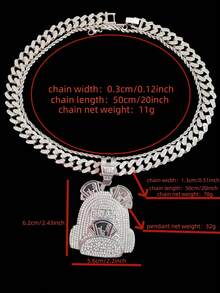 1 Set Fashion Creative Backpack, Dollar Sign Pendant & Rhinestone Glass Cuban Chain Necklace, Men's Hip Hop Punk Pendant Necklace, Suitable For Daily Wear, Valentine's Day Gift, 2 Chain Options - Silver - View 8