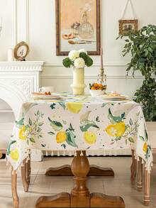 1pc Spring/Summer Pastoral Fresh Lemon Watercolor Floral Tablecloth, Rectangular, Woven Polyester Material With 3D Bamboo Texture, Durable And Easy To Clean, Bright And Vibrant Home Dining Table Decor, Elegant Natural Style Design, Easy Maintenance - Multicolor - View 16