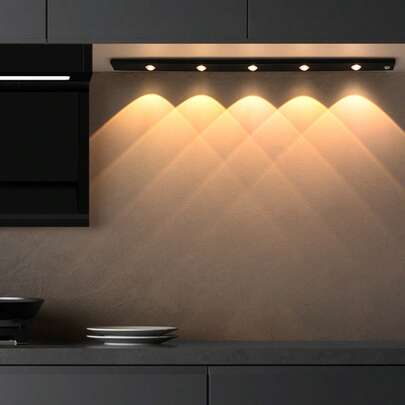 1Pc LED Motion Sensor Under Cabinet Light, Body Sensor Light, Led Motion Sensor Light, Decoration Light, LED Cabinet Light, Ultra-Thin SmartKitchen Counter Lamp, Three Color Temperatures, Self-Adhesive, For Lighting In Kitchen,Bedroom, Cabinet, Wardrobe, Stairs,Hallway, Must-HaveHome Accessory For Kitchen, Bedroom And Closet, 200mAh, 350mAh