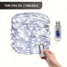Đèn LED dây trang trí 3m/5m/10m/20m/30m, dây đèn nhấp nháy USB cắm vào dây đèn bạc có điều khiển từ xa 8 chế độ, đèn bầu trời đầy sao ngoài trời, trang trí tiệc cưới Giáng sinh tự làm (Trắng ấm/Màu/Trắng) dây đồng nguyên chất 8 chế độ có điều khiển từ xa - Nhiều màu - Xem 17
