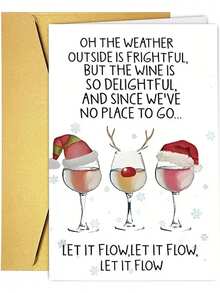 1Pc Funny Christmas Wine Cup Card - Santa Claus Hat Wine Cup, Let It Flow Funny Quotes, All In One Holiday Birthday Party Invitation Letter With Red Envelope - Adult Favorite Wine Gift, Humorous Greeting Card, Holiday Stationery, Fantastic Design, Color Illustration - Multicolor - View 3