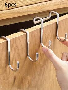 2/5pcs, Stainless Steel S-Shaped Hook, Hanging Clothes Hook Behind Kitchen, Cabinet, Dormitory, Wardrobe Door, Double Hook For Non Perforated Shoe Cabinet