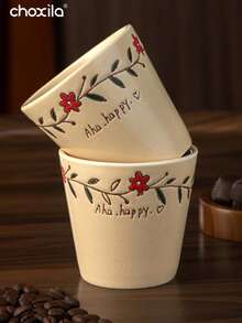 choxila 1个200毫升陶瓷杯，复古藤编花环咖啡杯套装，茶杯，奶茶杯，抹茶杯，法式字母咖啡杯，花朵杯垫，可爱花朵杯，北欧简约复古家居水杯，甜点杯，适用于中东红茶、阿拉伯咖啡，大容量美式咖啡杯，沙特阿拉伯国庆节 - 咖啡杯碟 - 查看 4