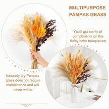 100 pièces Décorations de fleurs séchées d'automne Herbe de Pampa orange Bouquet doré moelleux Centres de table de mariage d'automne Style rustique et champêtre Fleurs d'automne bohèmes pour la décoration intérieure et extérieure