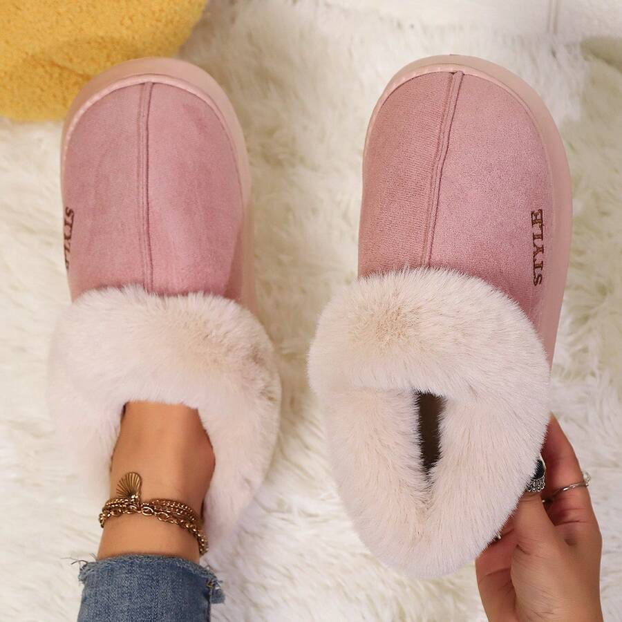 Damen Hausschuhe - Weiche und warme EVA-Sohle, dick gepolsterte Hausschuhe, mit Spitzendekor, einfarbige lässige Winterhausschuhe, geeignet für Haus und Outdoor, waschbar, bequeme Hausschuhe, Plüschfutter, rutschfeste Sohle, Hausschuhe, minimalistisches Design, bequemes Futter, Unisex-Schuhe, Paare-Schuhe, Damen Hausschuhe, Damen Hausschuhe, Damenschuhe