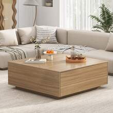 43" Square Coffee Table With Storage, 43" D X 43" W X 17" H Modern Large Square Center Table With 2 Drawers, Wood Coffee Table For Living Room,Bedroom - 淺橡木色 - 查看 7