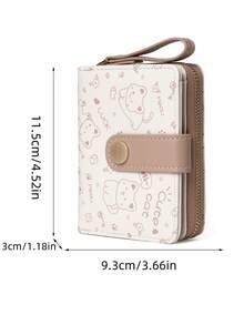 New Korean Style Folding Buckle Short Women's Wallet, Japanese Cute Cat Cartoon Integrated Card Holder, Student Bag, Zipper Coin Purse Wallet - Màu Khaki - Xem 7