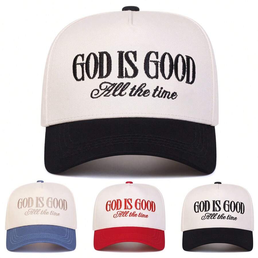 1Piece Men GOD IS GOOD Letter Embroidered Patchwork Five-Sided Baseball Cap Outdoor Adjustable Sunscreen Leisure Hat Spring Autumn Travel Tourism Beach Vacation - 彩色 - 查看 1