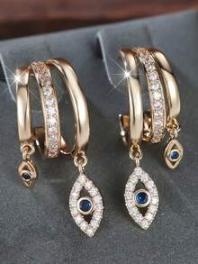 1 Cặp bông tai hình mắt thanh lịch bằng đồng không chứa niken với đá Zirconia tổng hợp lấp lánh, hoàn hảo để đeo hàng ngày và dự tiệc - bông tai - Xem 9