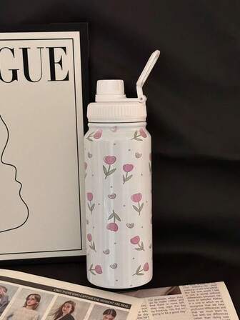 600ml, 800ml, 1000ml 3개 핑크 튤립 하트 모양 스테인리스 스틸 단열 물컵 이중 진공 단열 뜨겁고 차가운 음료 컵, 선물에 아주 적합, 가족 및 친구들을 위한 크리스마스 선물, 여자친구를 위한 놀라움