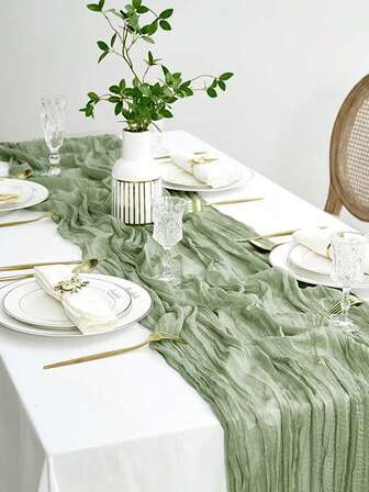 10pcs Sage Green Cheesecloth Table Runners, Boho Gauze Table Decor For Weddings, Parties, And Birthdays, Durable Polyester Fabric, Elegant And Versatile Design