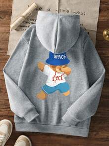 1件装男童休闲印花套头卫衣，保暖内衬，长袖，秋冬季 - 淺灰色 - 查看 3