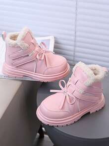 女童皮靴，保暖内衬，新品上市，儿童英伦风时尚靴子，女童冬季保暖靴 - 粉色 - 查看 2