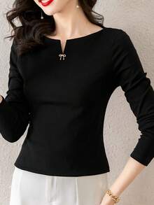 1pc Women's Off-Shoulder Long Sleeve T-Shirt, Fashionable And Stylish, High-End Vibe, Autumn/Winter 2025 New Arrival