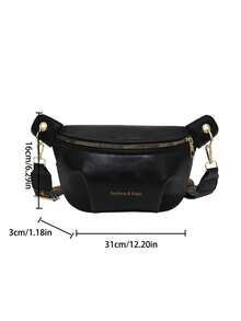 [Chic 2025 时尚单肩包] 深棕色/黑色几何印花宽肩带斜挎包 - 2025 女士时尚单肩包 - 耐用 PU 配涤纶衬里，都市复古风格新时尚大容量高端韩版休闲简约轻便百搭，复古休闲复古风格，字母印花，可调节肩带，女士单肩斜挎包手提包