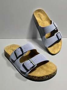 经典假日风格夏季凉鞋，休闲露趾绒面软木拖鞋，带可调节扣，适合男士/女士日常装扮、休闲散步、海滩度假 - 淡紫色 - 查看 2