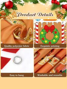 3 pièces Couverture de porte de décoration de pain d'épices de Noël Joyeux Noël avec motif de couronne. Décoration de porche, décor de festival de Noël, couvertures de porte à suspendre pour l'extérieur et l'intérieur, décoration pour la maison, l'école et la salle de classe